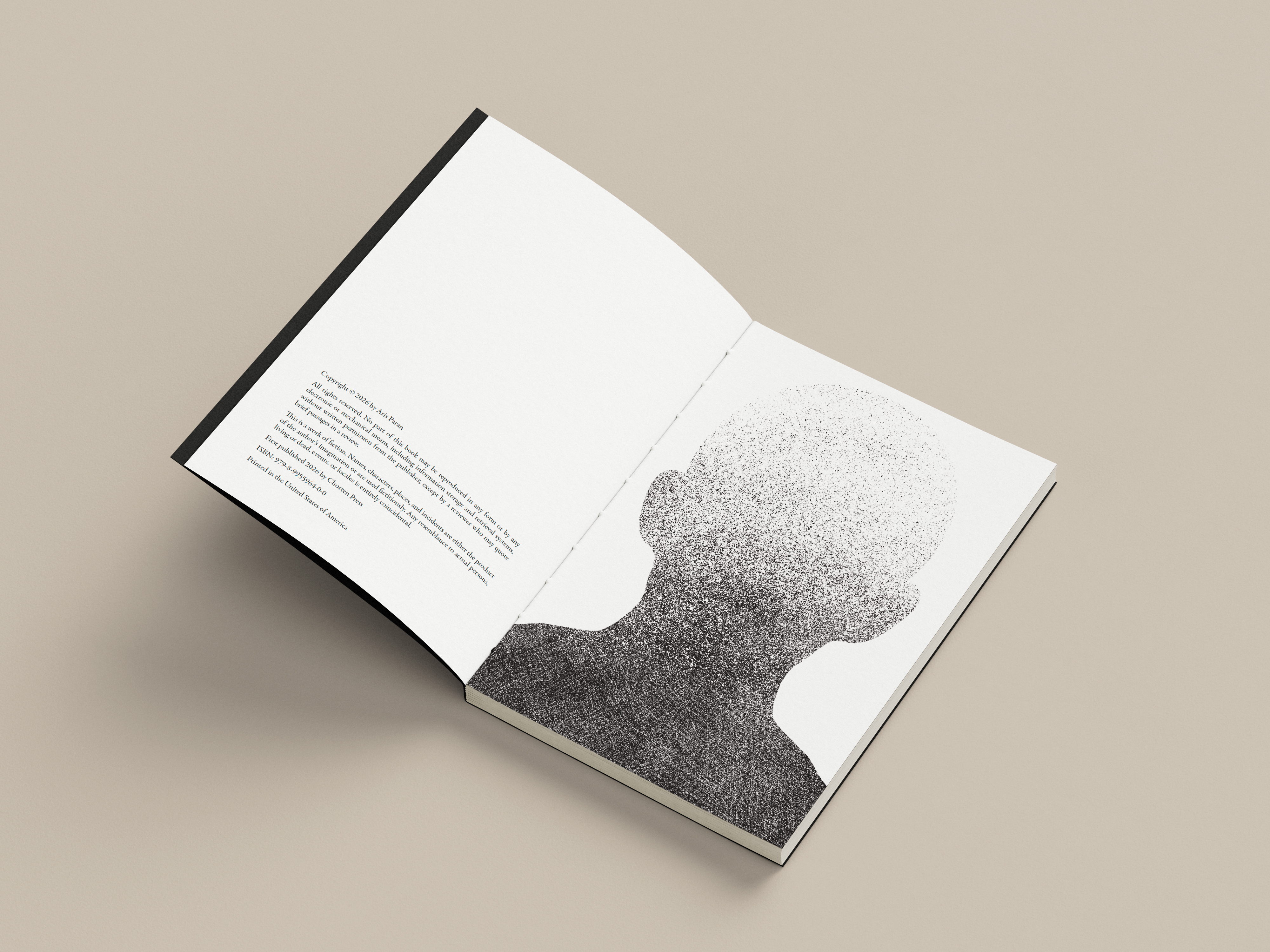 Open book on chapter opener with minimal typography and generous white space