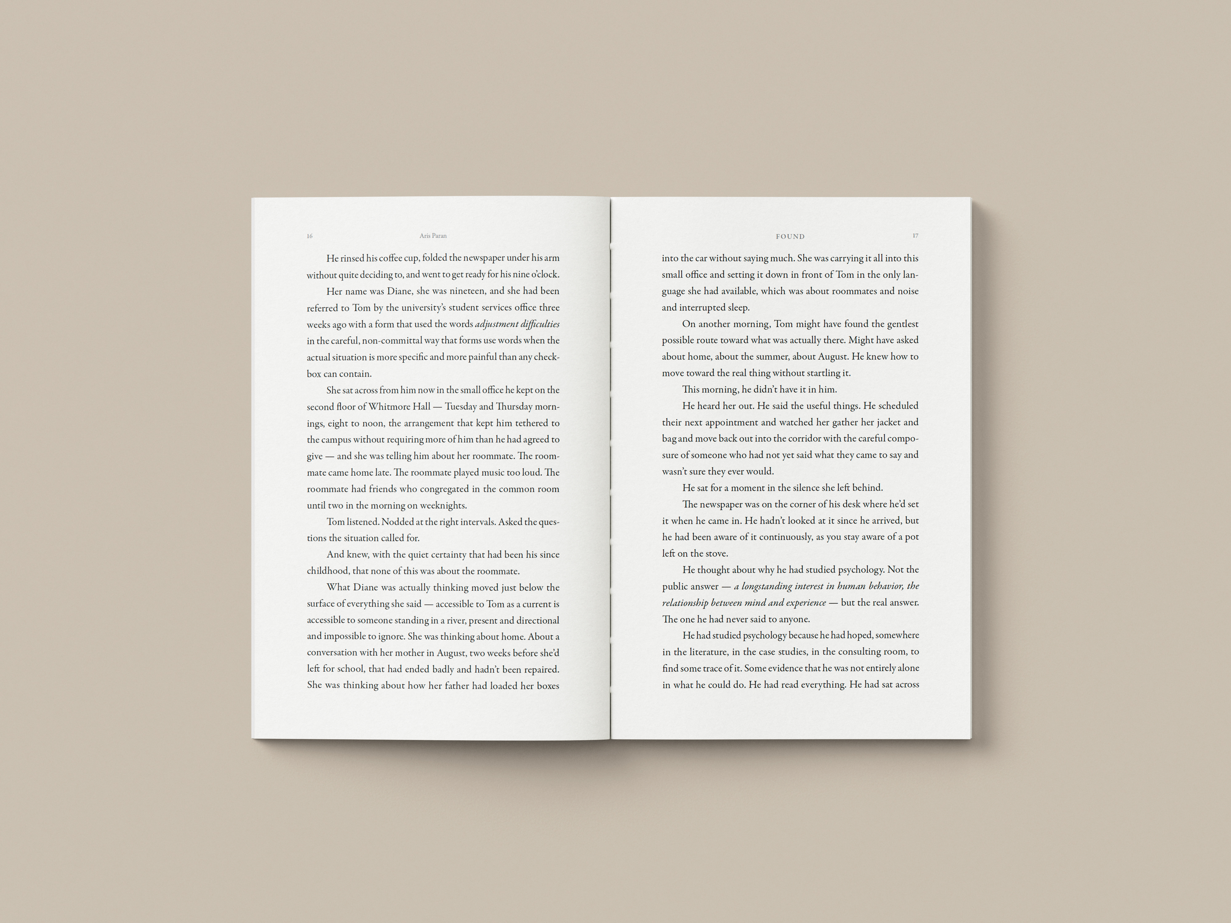 Interior spread showing body text with refined classical typography