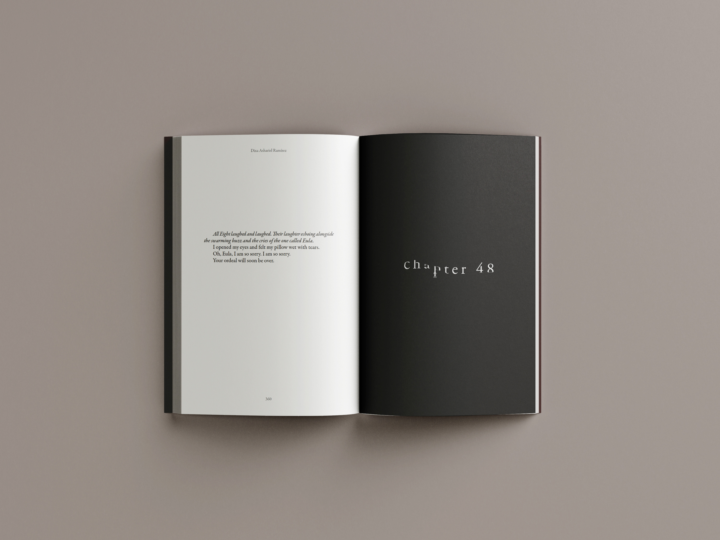 Interior spread showing dialogue and body text across two pages