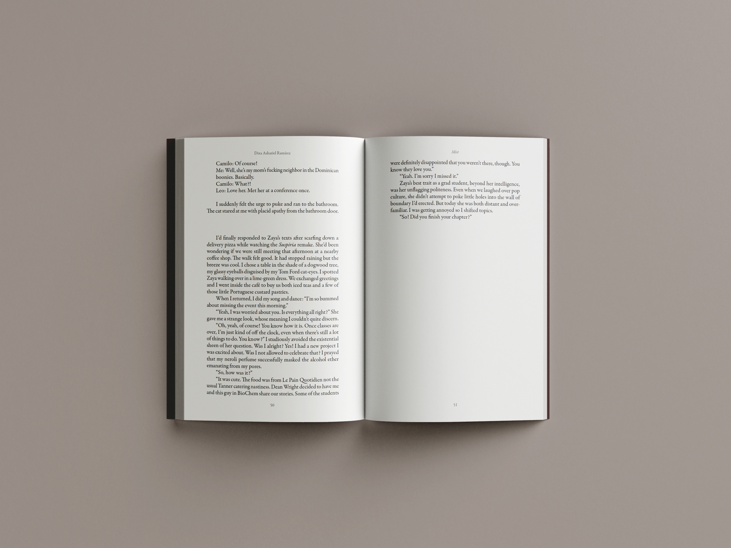 Interior spread with italic passage ending and dark chapter 48 divider page