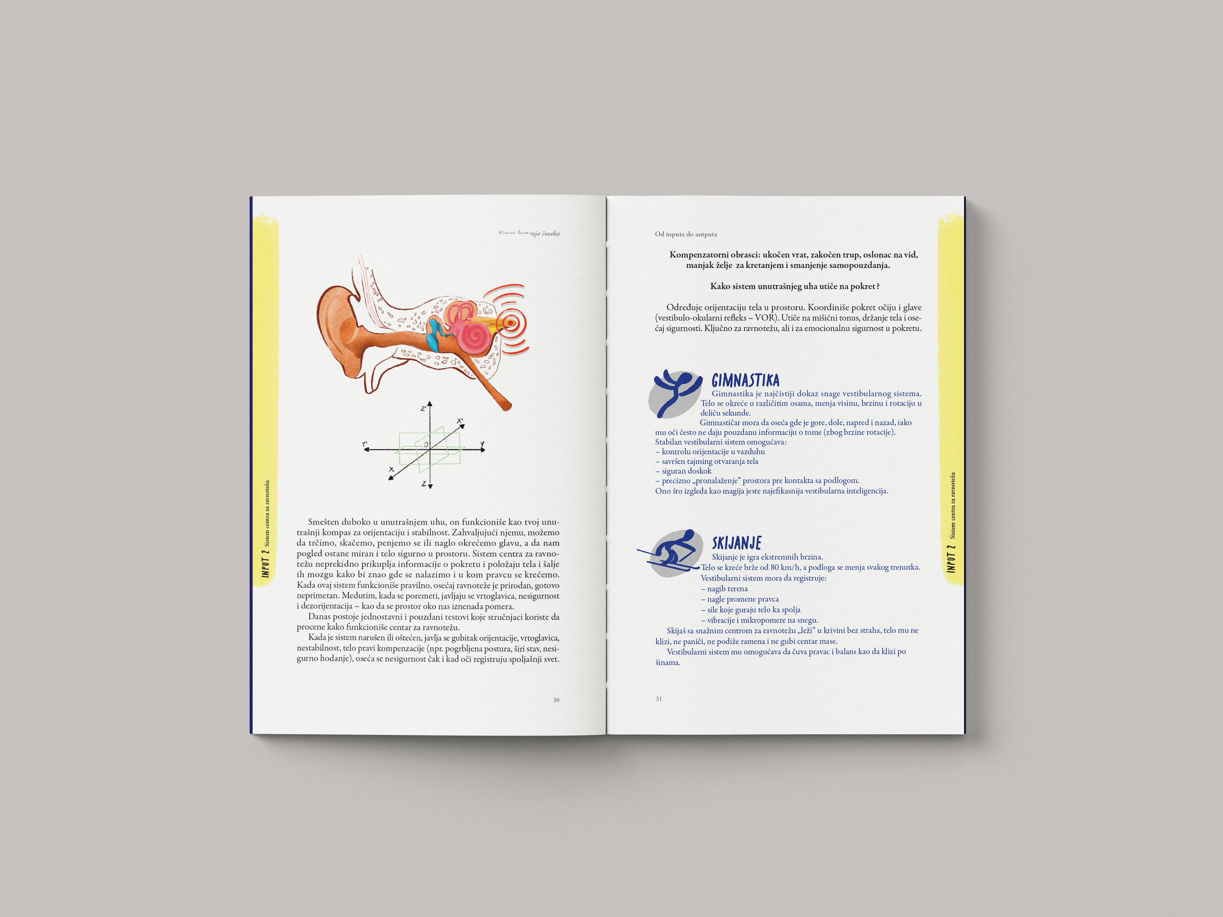 Interior spread with hand-drawn figures in motion